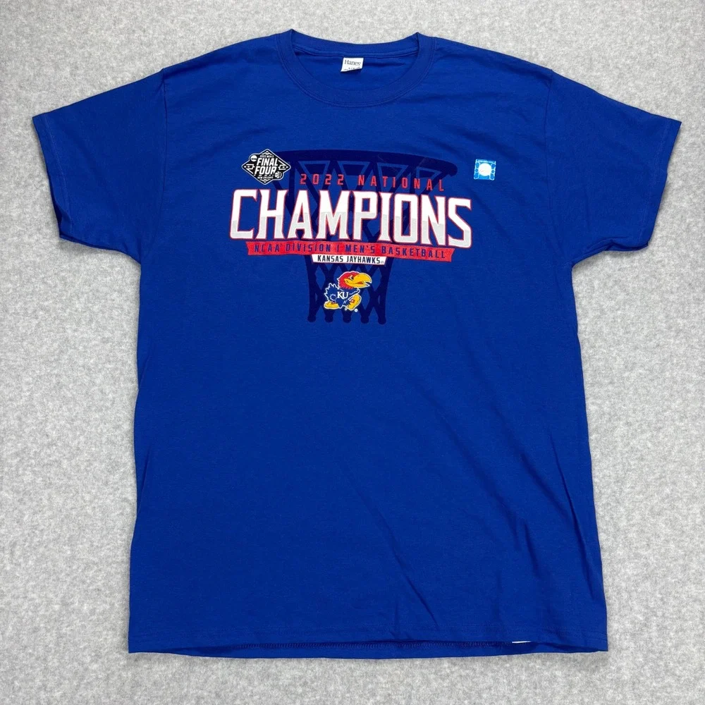 Kansas Jayhawks T-Shirt Mens L Blue 2022 National Champions NCAA‎ Basketball